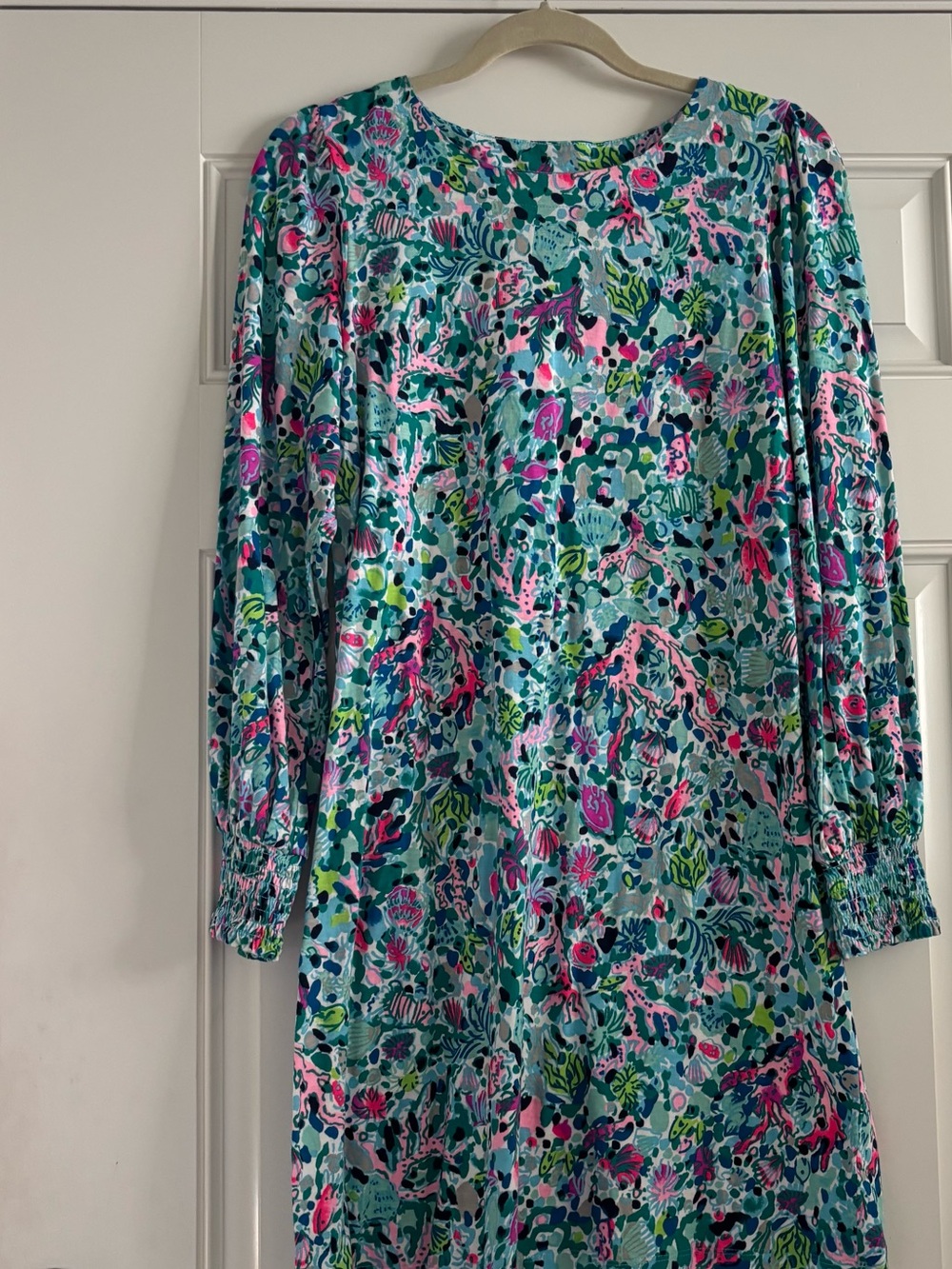 #039 Pulitzer Teal, Pink & Lime Abstract Floral Skater Dress